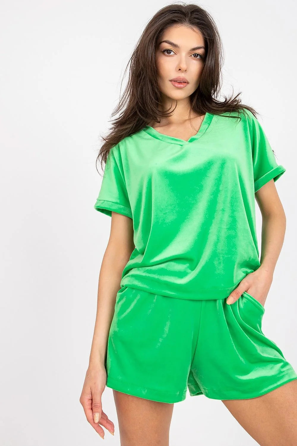 Ensemble Rue Paris femme, velours, haut et short, couleur orange vif, été, mode, confort, design moderne