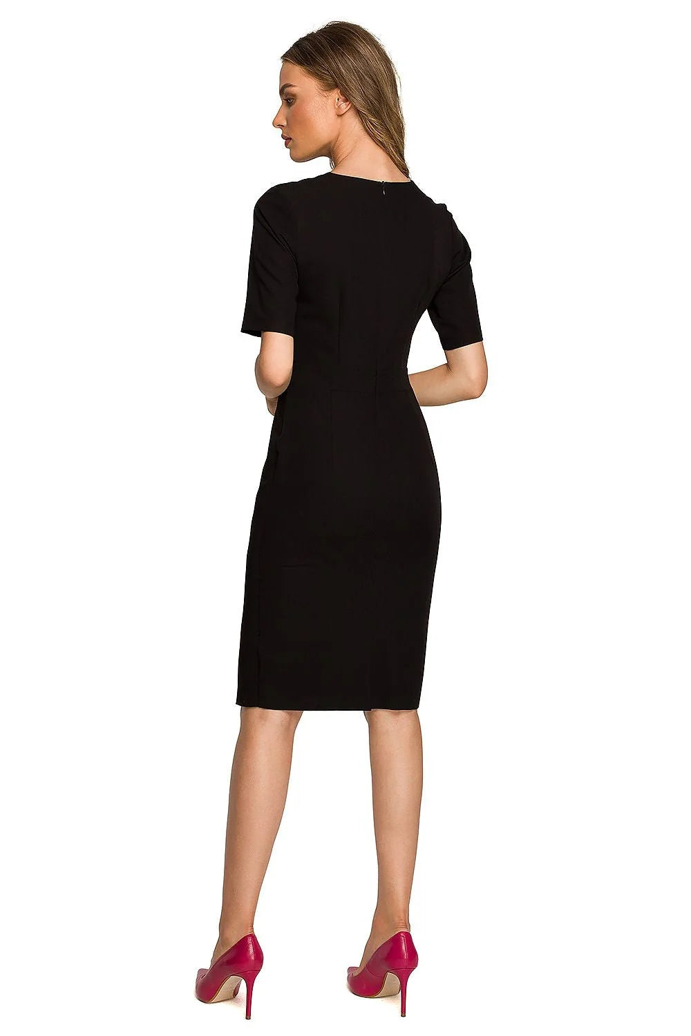 Robe élégante pour femme coupe droite manches moyennes découpe asymétrique vert émeraude occasionnels diverses