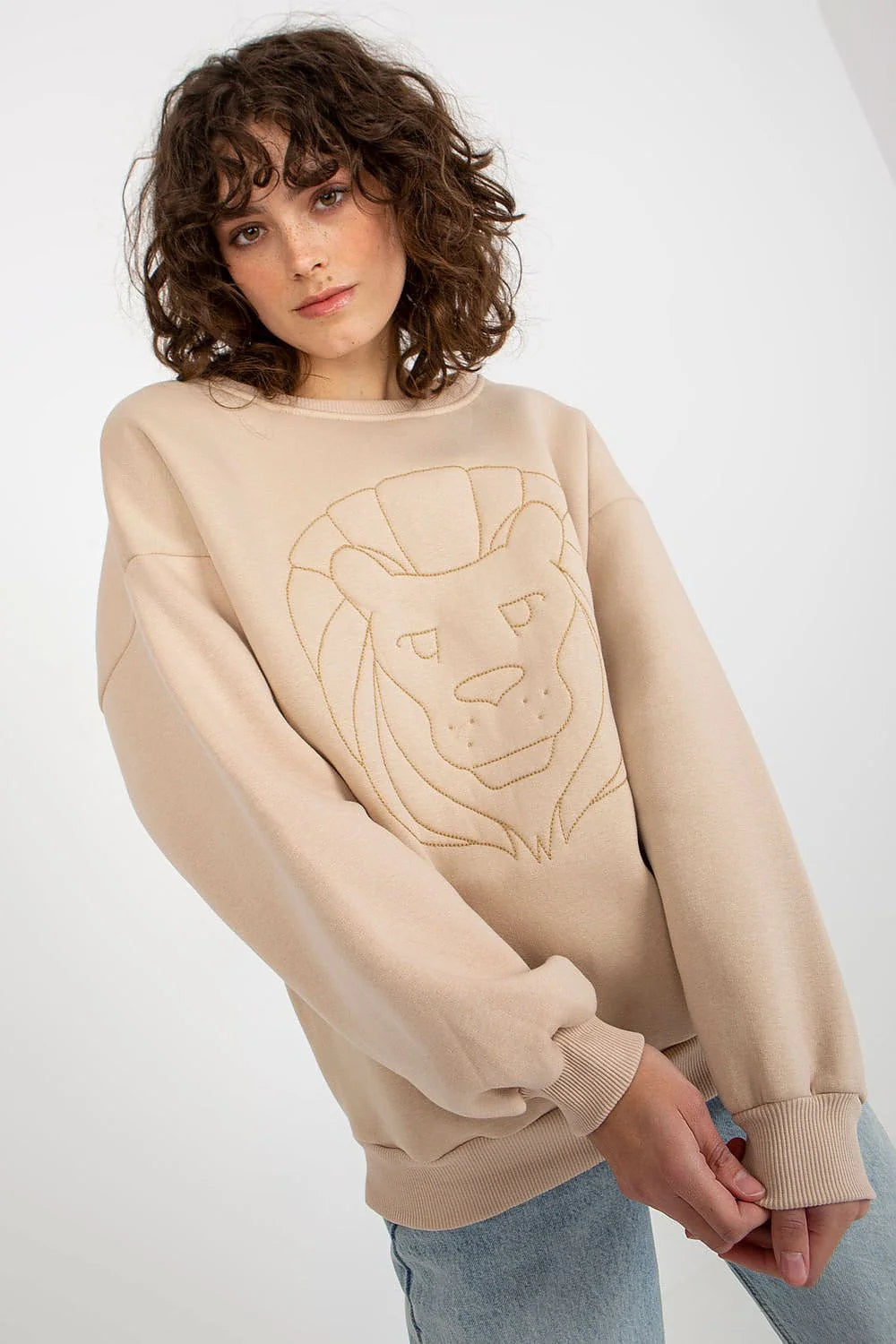sweatshirt féminin élégant confortable décontracté mélange coton élasthanne doublure chaude extensible durable manches longues col rond broderie subtile polyvalent stylé