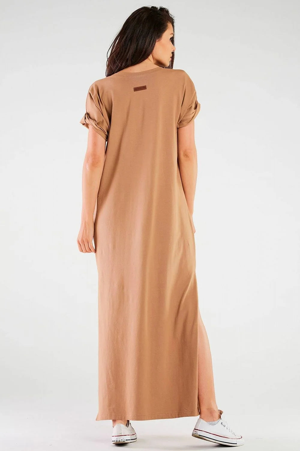 Robe de jour Infinite You longue col V manches courtes slits latéraux coton Lycra confortable élégance femme mode casual-chic