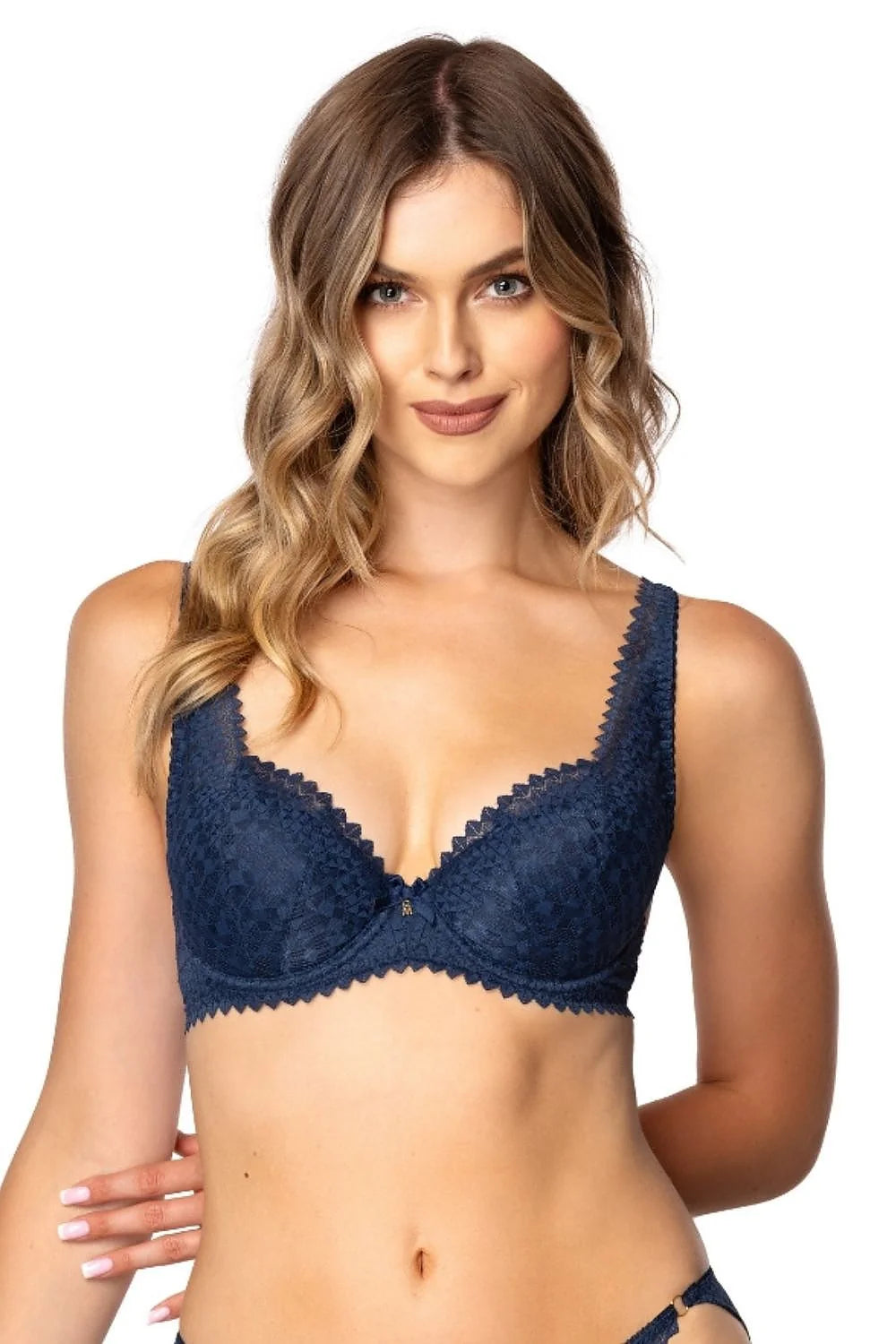 soutiengorge armatures rembourré bleu marine dentelle florale bonnets moulés festonnés bretelles réglables string taille basse anneaux décoratifs sexy