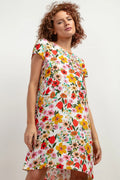 Robe Casual Femme Manches Courtes Imprimé Floraux Éclatant Design Élégant Coupe Droite Matière Légère Confort Maximal Occasions Décontractées