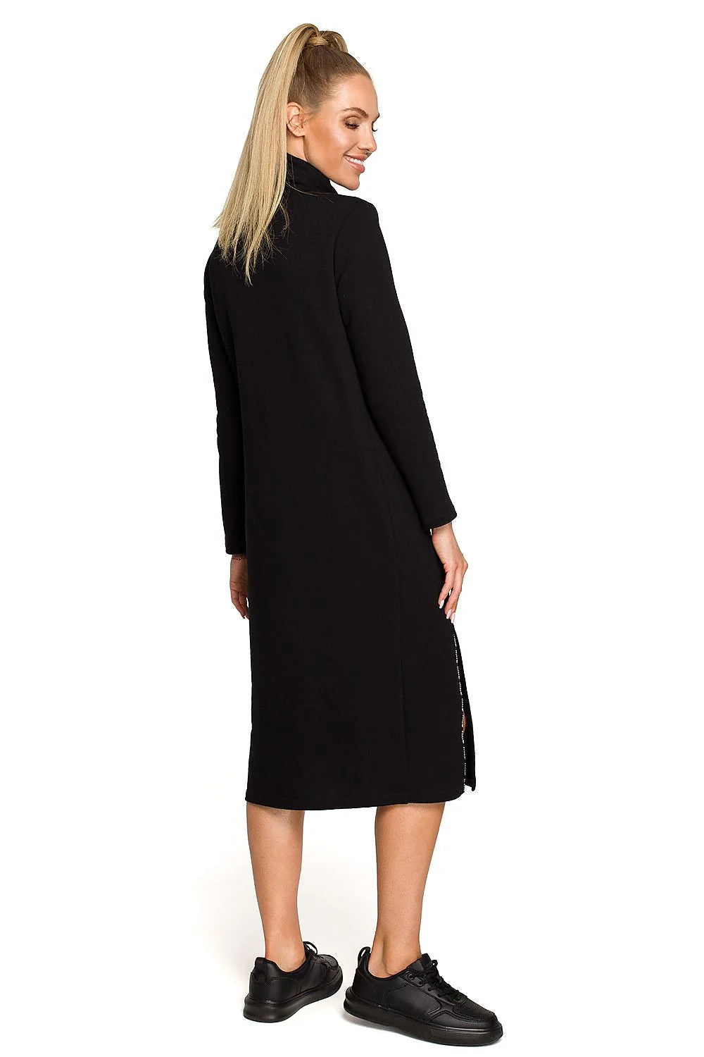 Robe de jour Moe style casual couleur rose pastel manches longues col rouleau poche kangourou femme
