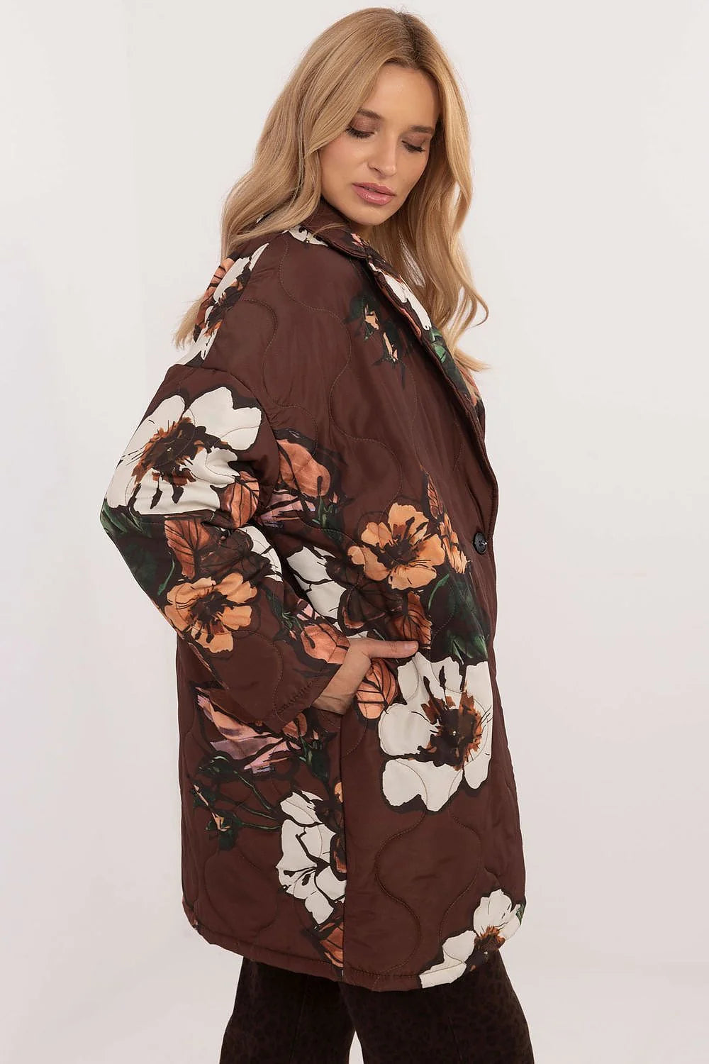 Veste femme automne-hiver printemps coupe allongée imprimé floral matelassé élégant confortable mode