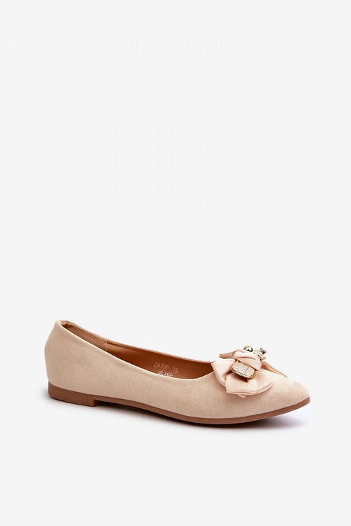 Ballerines féminines élégantes suédine écologique talon plat nez pointu nœud broche ourson confort daily shoes occasion spéciale