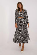 Ensemble féminin Italy Moda élégant imprimé zèbre noir blanc manches longues jupe longue évasée