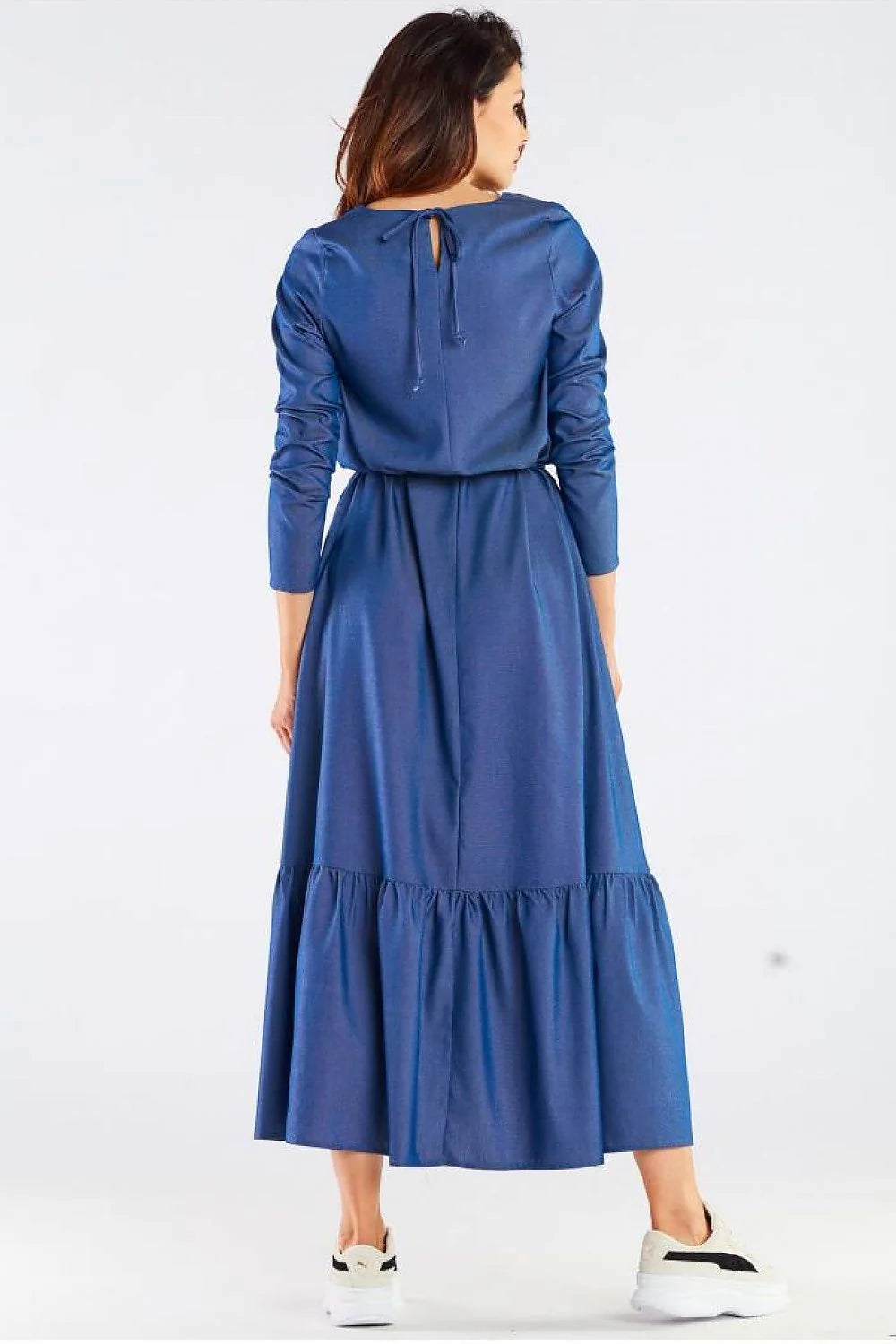 Robe longue viscose framboise élégante manches longues ceinture ajustable fluide décontractée soirée féminine moderne
