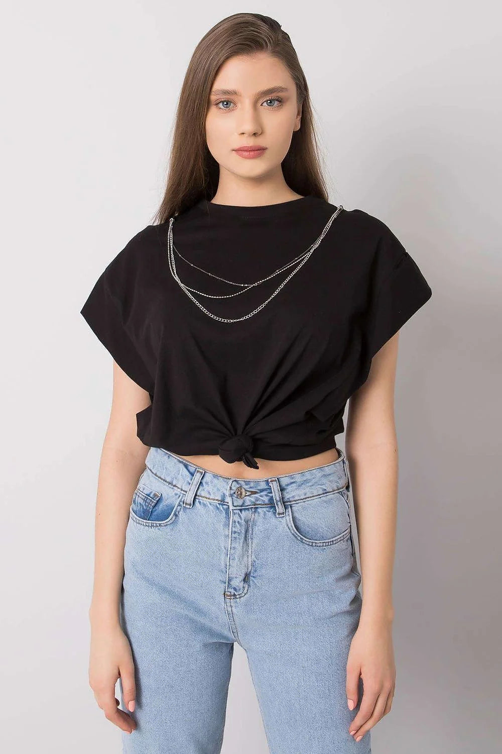 Chemisier femme Casual Chic Tissu Coton Lavande Doux Coupe Large Manches Courtes Chaînes Métalliques Détachables