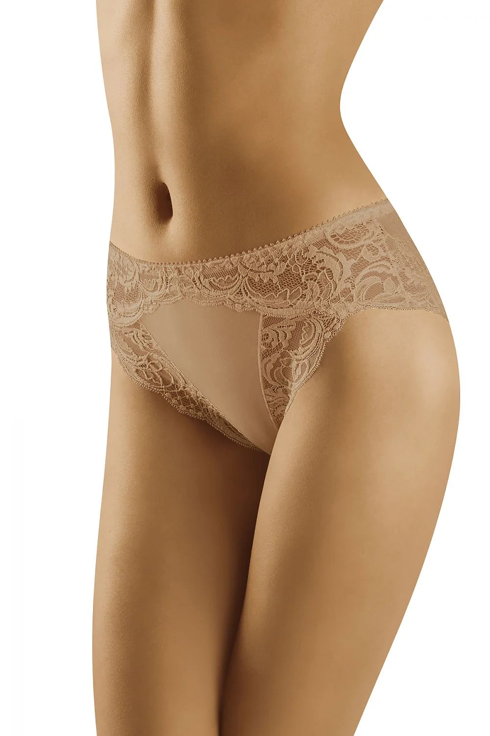 Culotte élégante en dentelle beige microfibre sexy taille basse pour femme moderne et raffinée