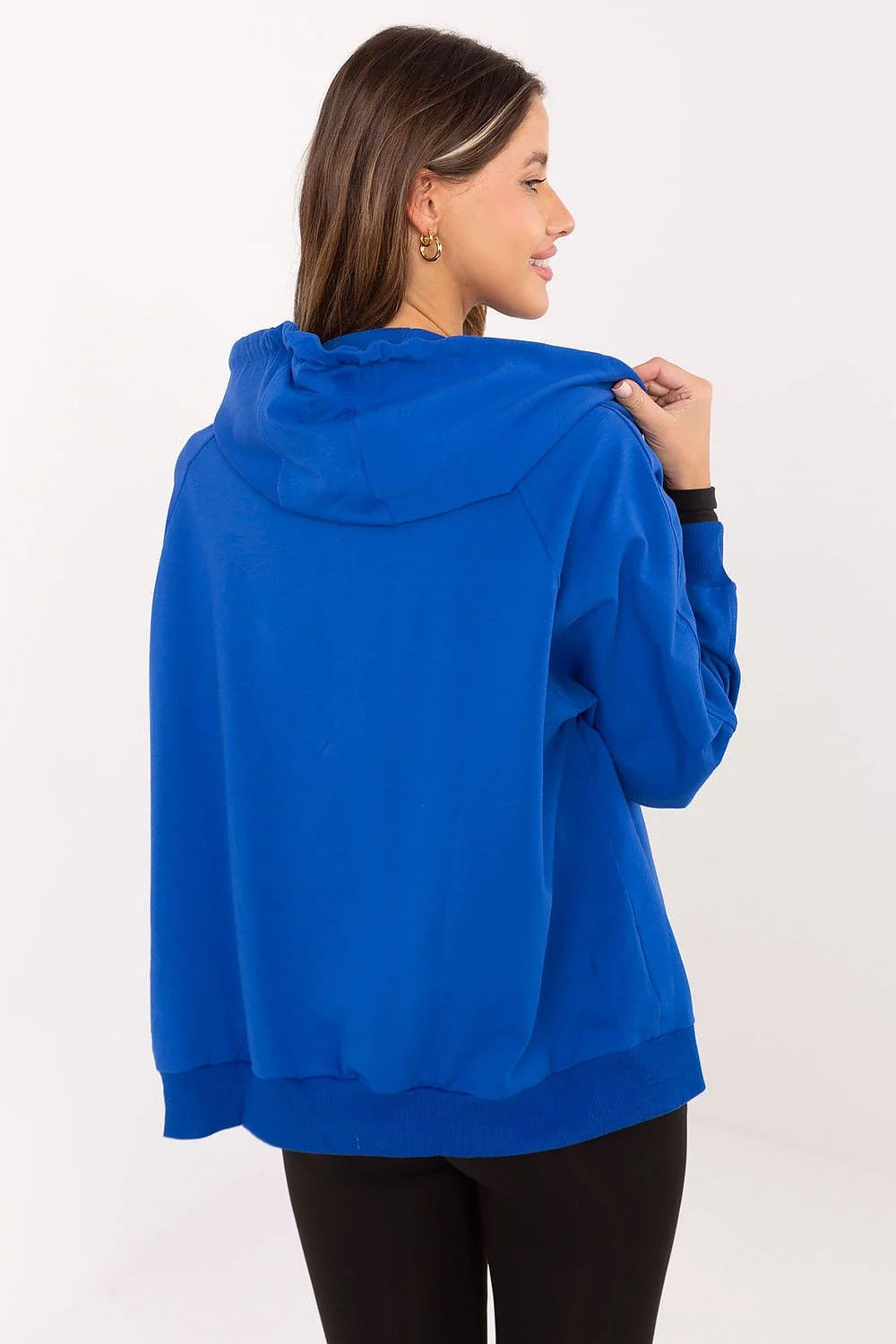 sweatshirt femme capuche zippé bleuroyal oversize athleisure molleton doux coton stretch élasthanne manches longues poches plaquées