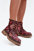bottines montantes Artiker velours floral bordeaux rose violet bohème chic lacets fermeture éclair plateforme semelle crantée