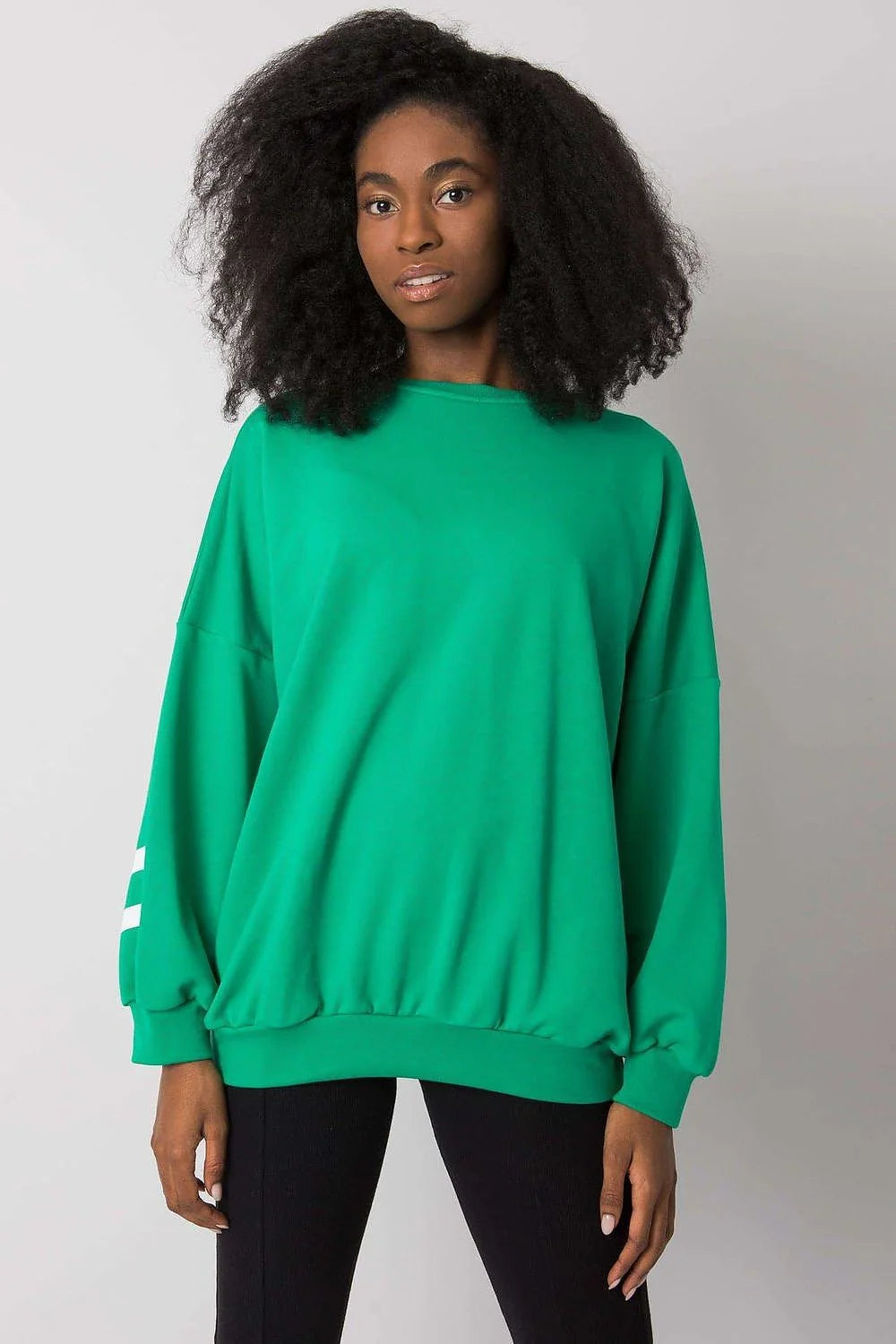 Sweatshirt femme coton polyester vert vif coupe ample décontractée manches longues confort mode urbaine