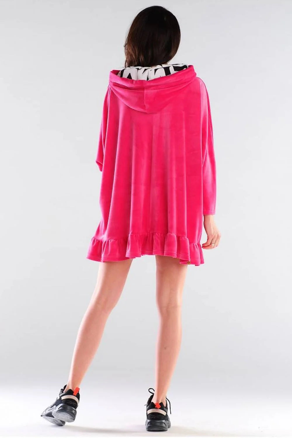 Robe de nuit velours rose vif confortable ample à capuche manches longues style casual moderne