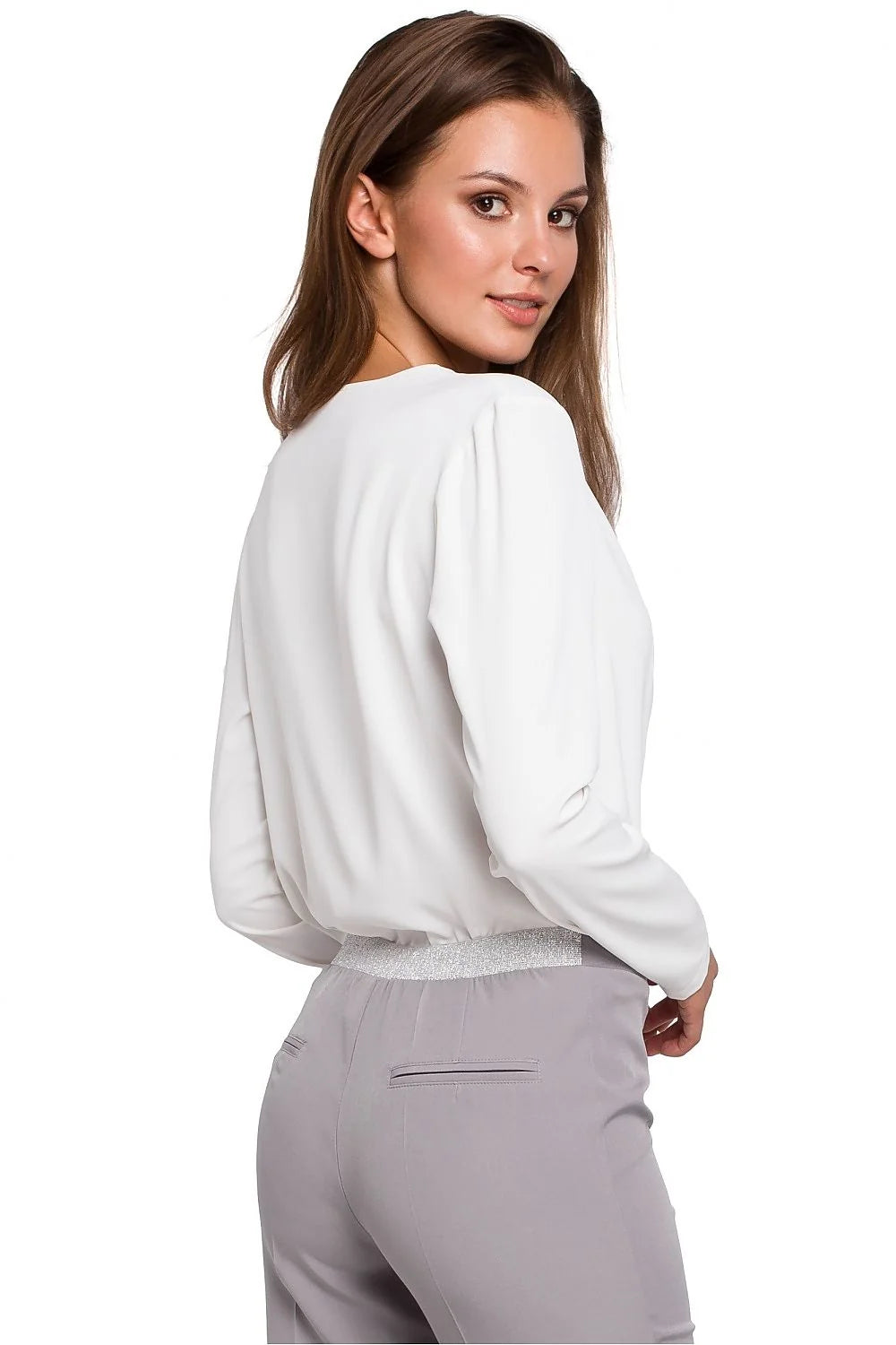 chemisier makover femme élégant sophistiqué confortable fluide polyester élasthanne enveloppe décolleté V manches longues tombé délicat