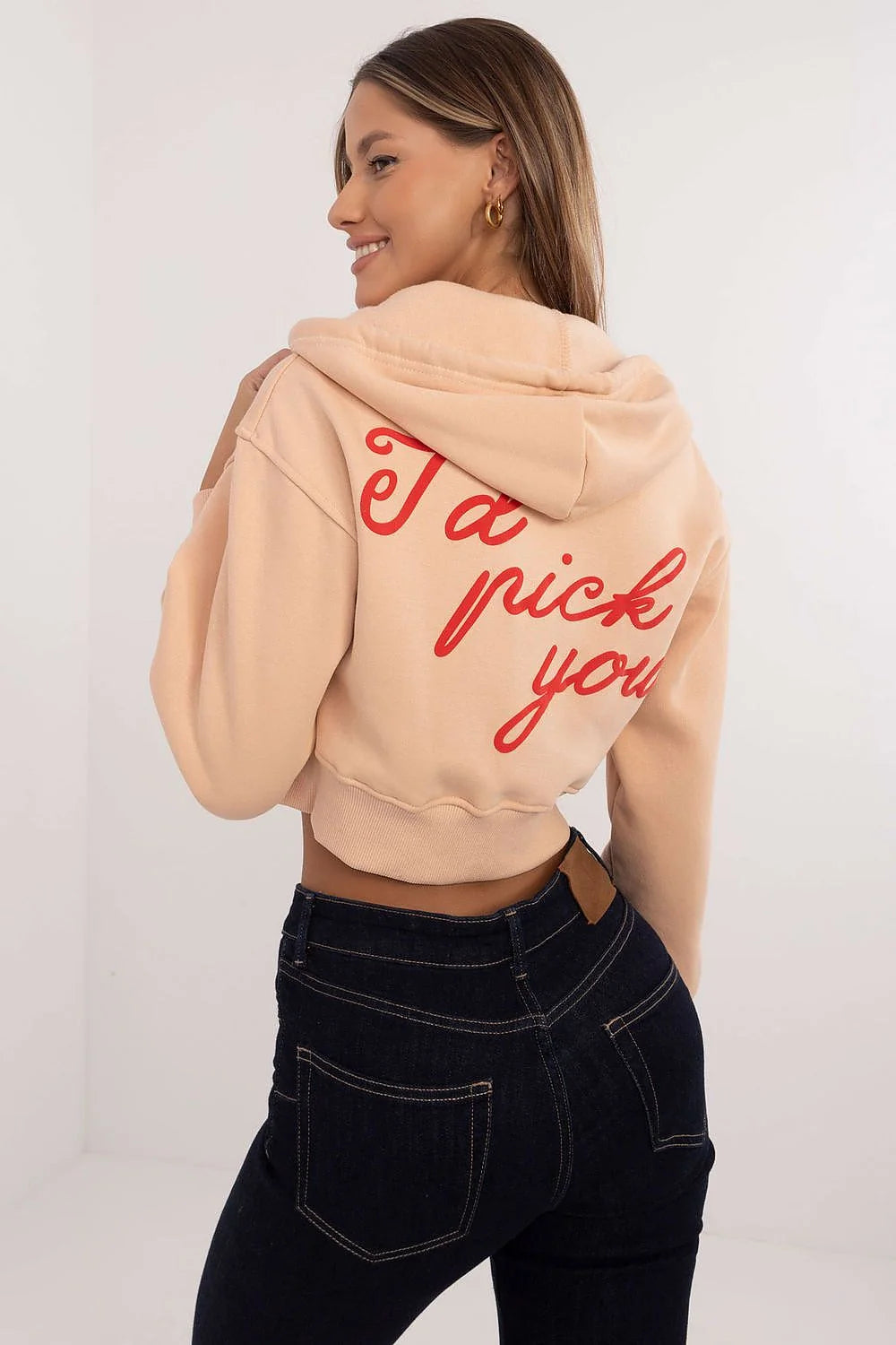 Sweatshirt à capuche femme design moderne casual-chic cerises rouges coupe ajustée manches longues fermeture éclair métal