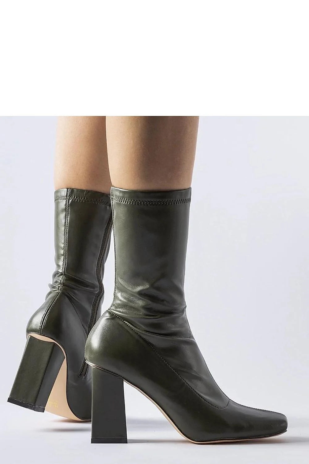 Bottines vertes à talons Upland design moderne minimaliste femmes cuir écologique fermeture éclair talons moyens cheville haute