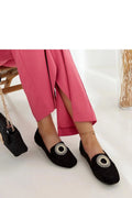 Moccasins élégants pour femme couleur noire en daim décoration strass carrure plate style moderne