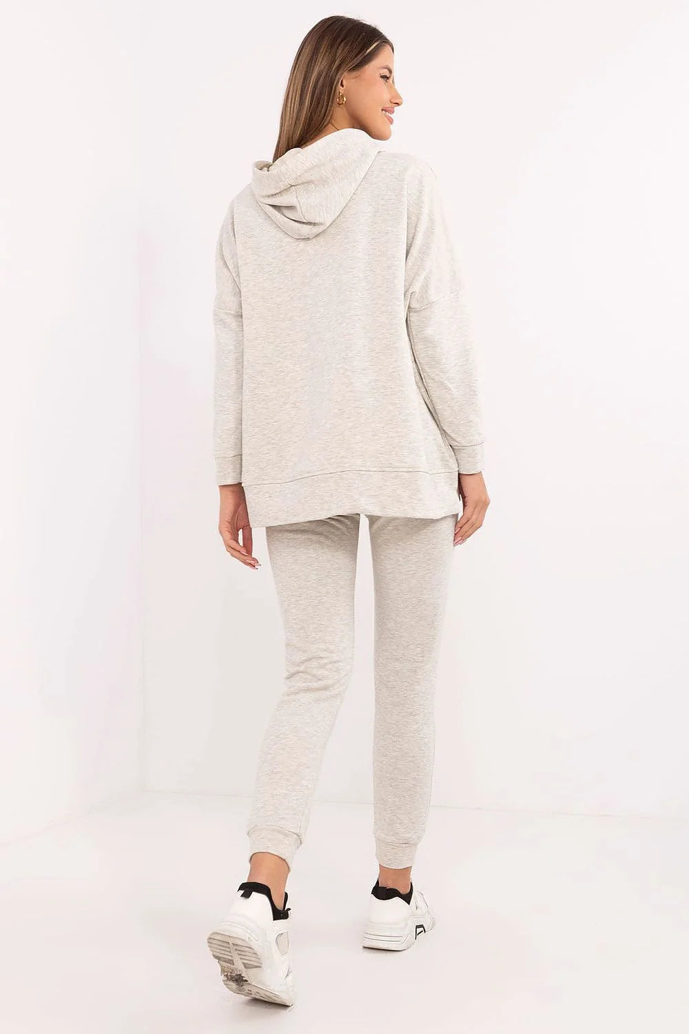 Ensemble femme confortable sportswear coton polyester hooded top slim pants light gray casual wear daily use modern style oversized fit elastic waistband kangaroo pocket