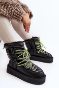 bottes neige femme hiver mi mollet plateforme épaisse semelle crantée antidérapante doublure fourrure synthétique simili cuir matelassée laçage contrastant