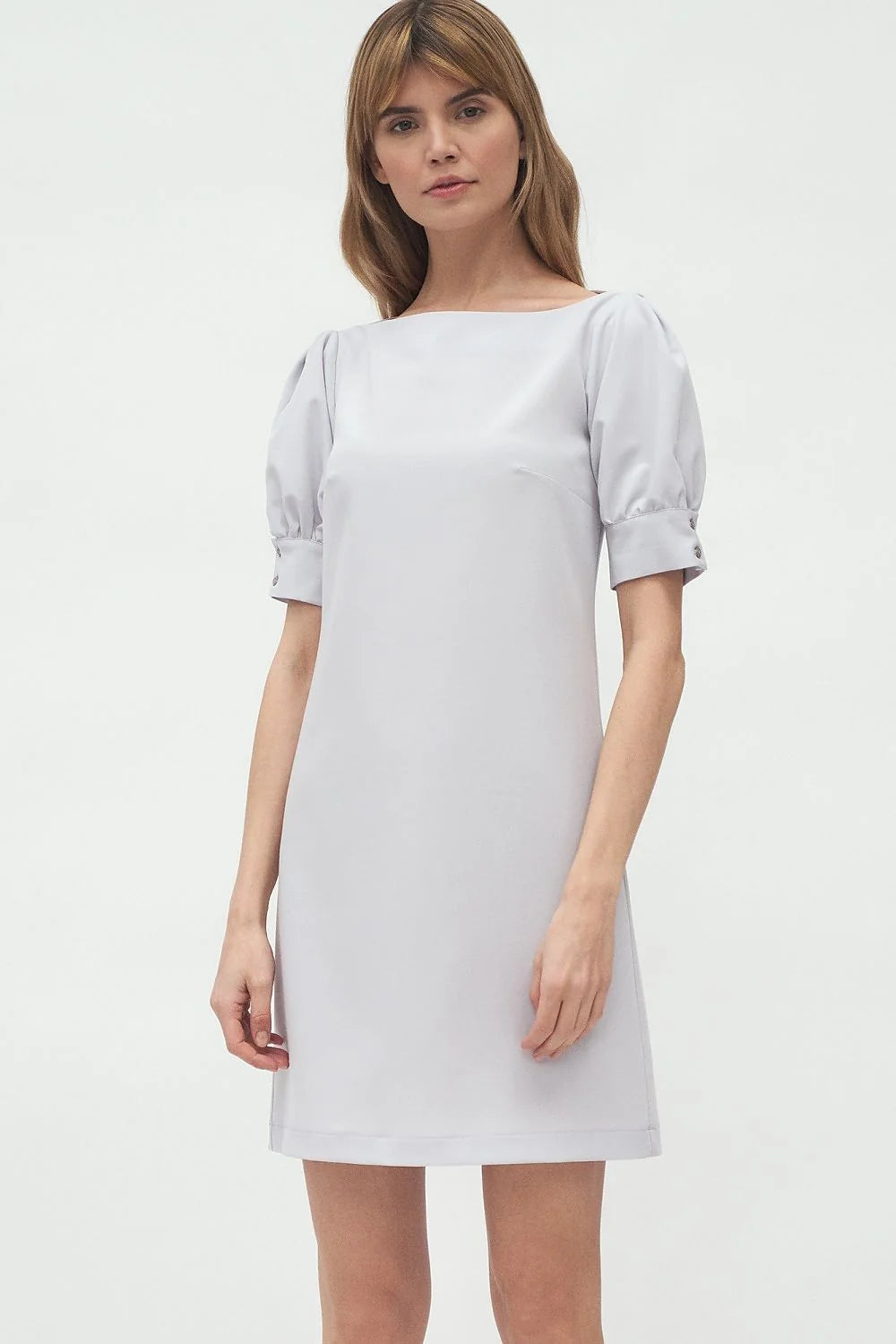 Robe élégante femme en polyester viscose manches trois-quarts encolure bateau occasion semi-formelle chic