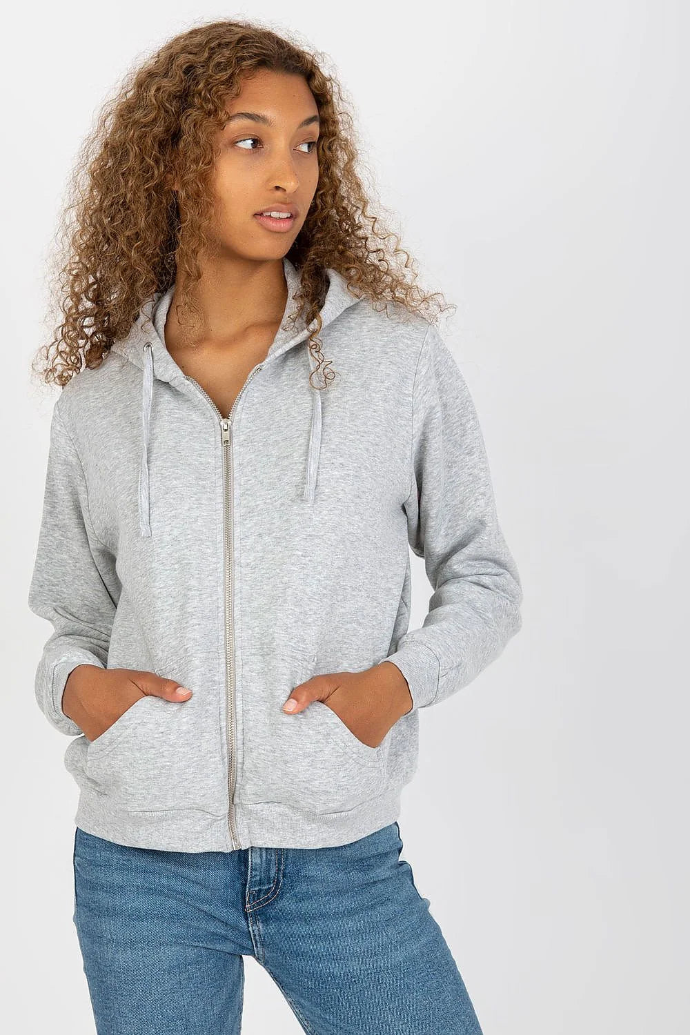Sweatshirt femme capuche manches longues coton polyester gris foncé style casual occasion quotidienne