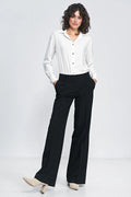 Pantalon long Nife style tailleur élégance professionnelle femme noir profond jambes larges taille haute ceinture ajustable matière confortable