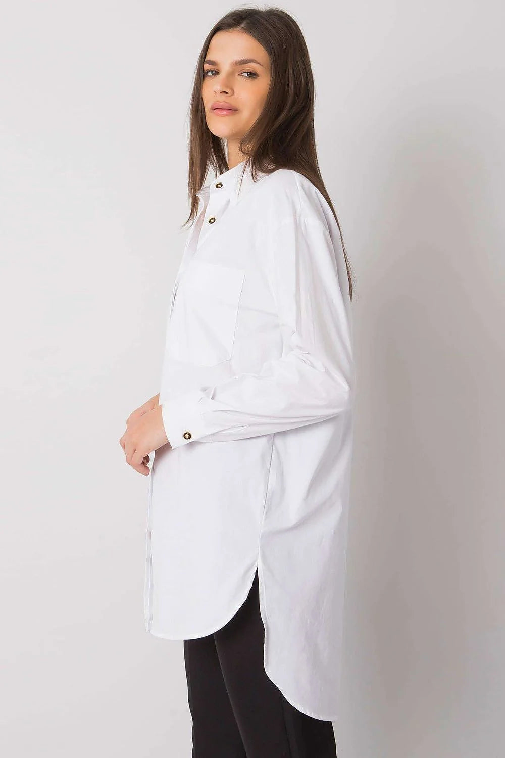 Chemise noire femme oversize coton polyester élégante chic moderne bureau soirée casual longue manche