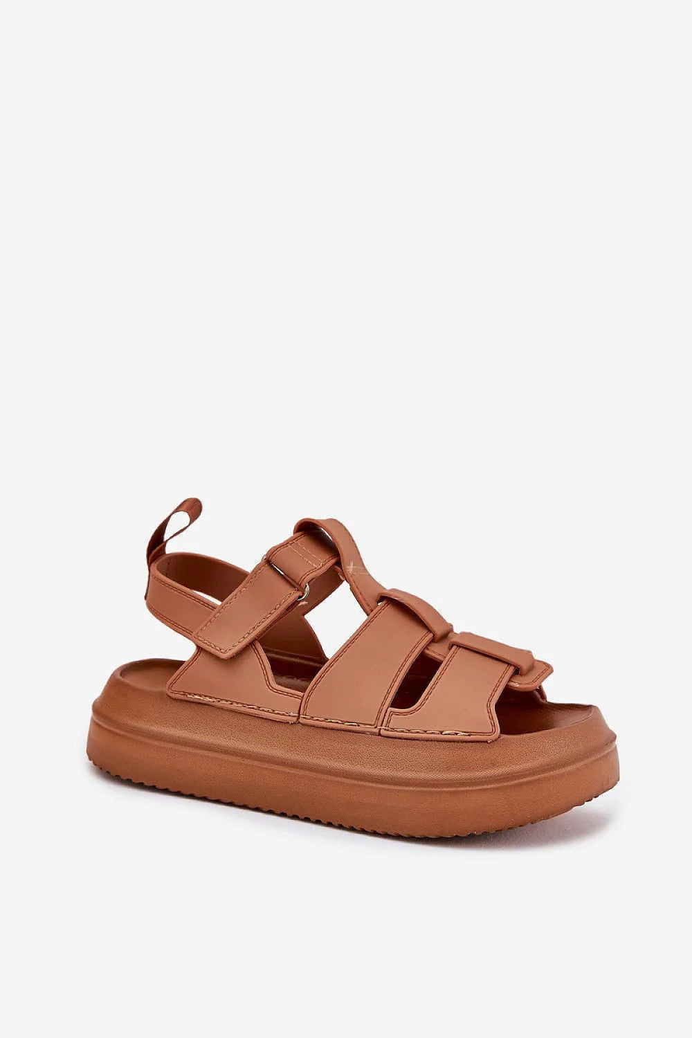 Sandales platesforme femmes design moderne style urbain confort tout la journée sandales ouvertes ajustables velcro cuir synthétique couleur marron chaud