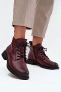 bottines femme bordeaux cuir naturel mihaute bout rond laçage fermeture éclair latérale semelle crantée talon bloc bas doublée confortables