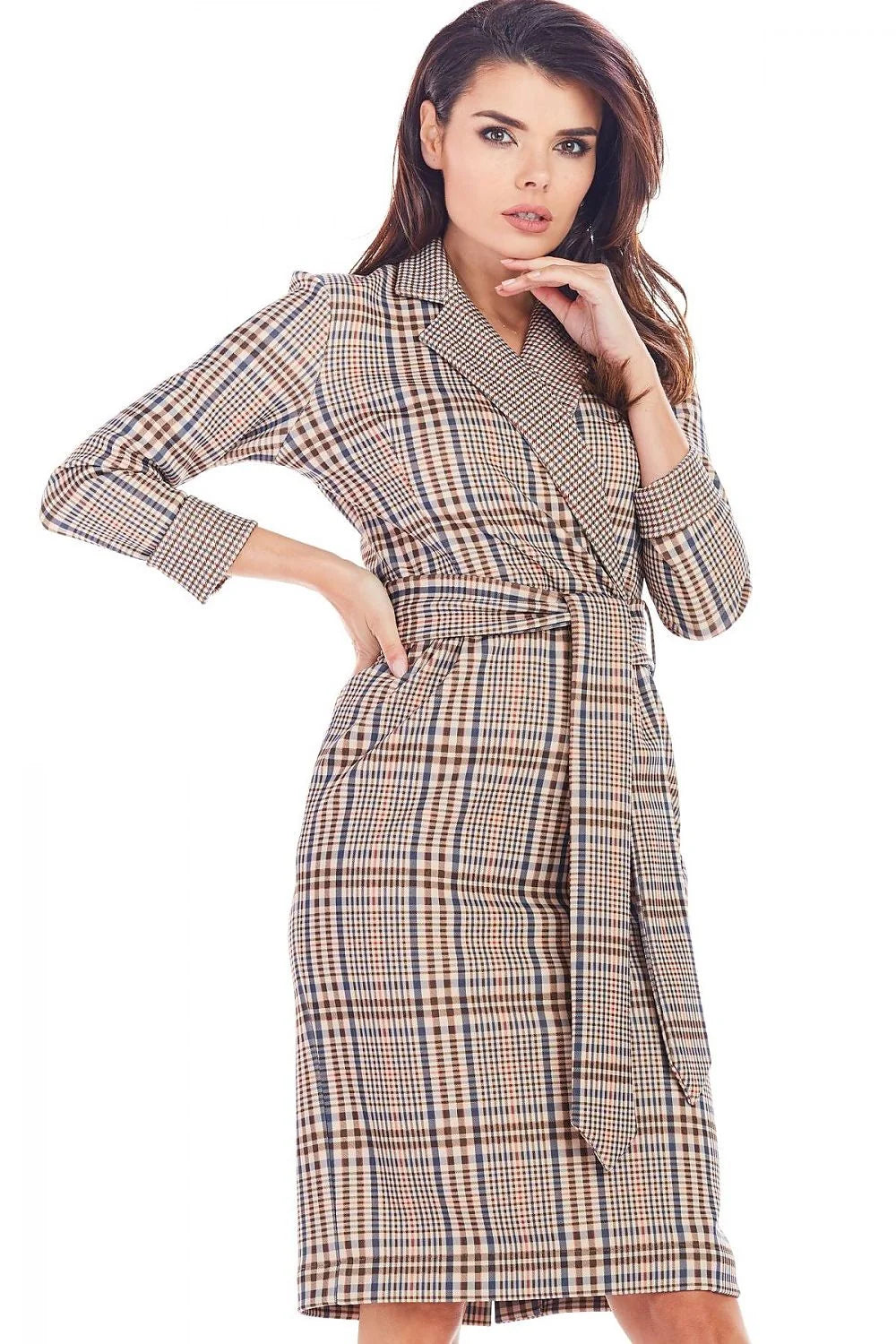 Robe de chambre coton doux casual élégante à carreaux ceinture nouée confort maison loungewear