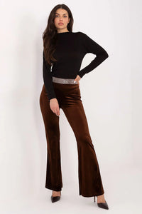 pantalon velours pattes éléphant flare chocolat taille moyenne ceinture élastiquée strass larges jambes cloche rétro élégant festif confortable