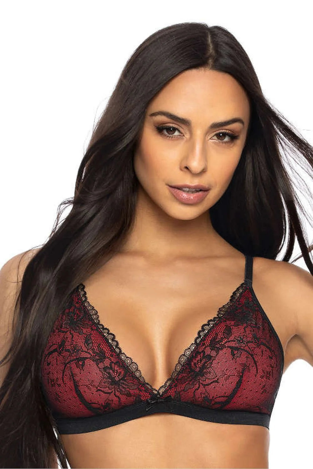 Soutien-gorge soft mat percy dentelle noire floral tulle rouge non rembourré bretelles ajustables fermeture crochets lingerie féminine élégante romantique
