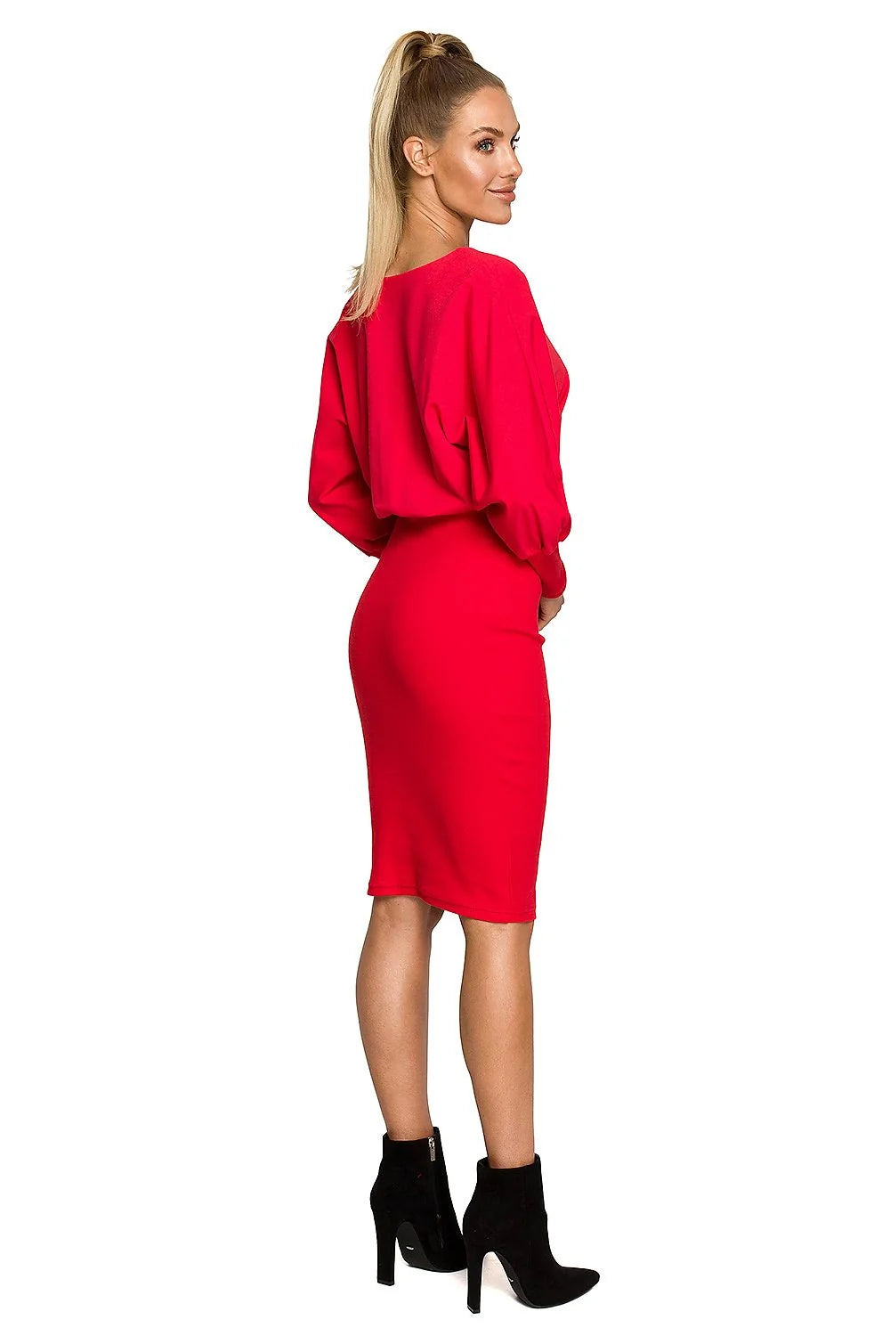 Robe élégante pour femme verte longue manches bouffantes taille ajustée coupe moderne matériau doux occasion formelle