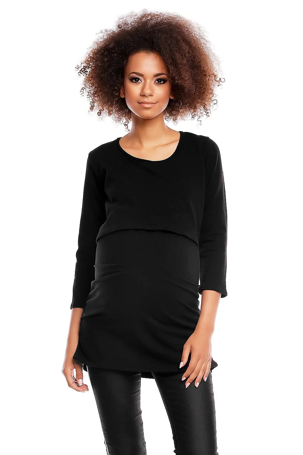 Haut de maternité coton bleu clair casual confort manches longues style élégant pour grossesse