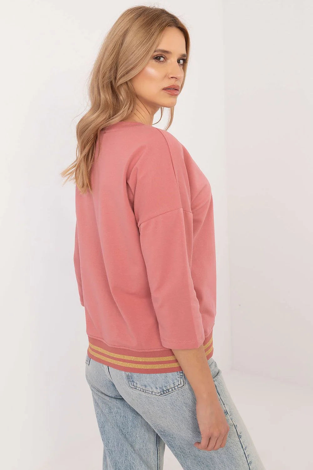 chemisier décontracté femme manches trois quarts coton élasthanne ample structurée col rond motif floral cœur doré rose légère élégante polyvalente