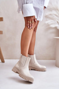 Bottines femmes cuir beige Chelsea élégantes élastiques confortables talon plat semelle caoutchouc occasion quotidienne mode moderne