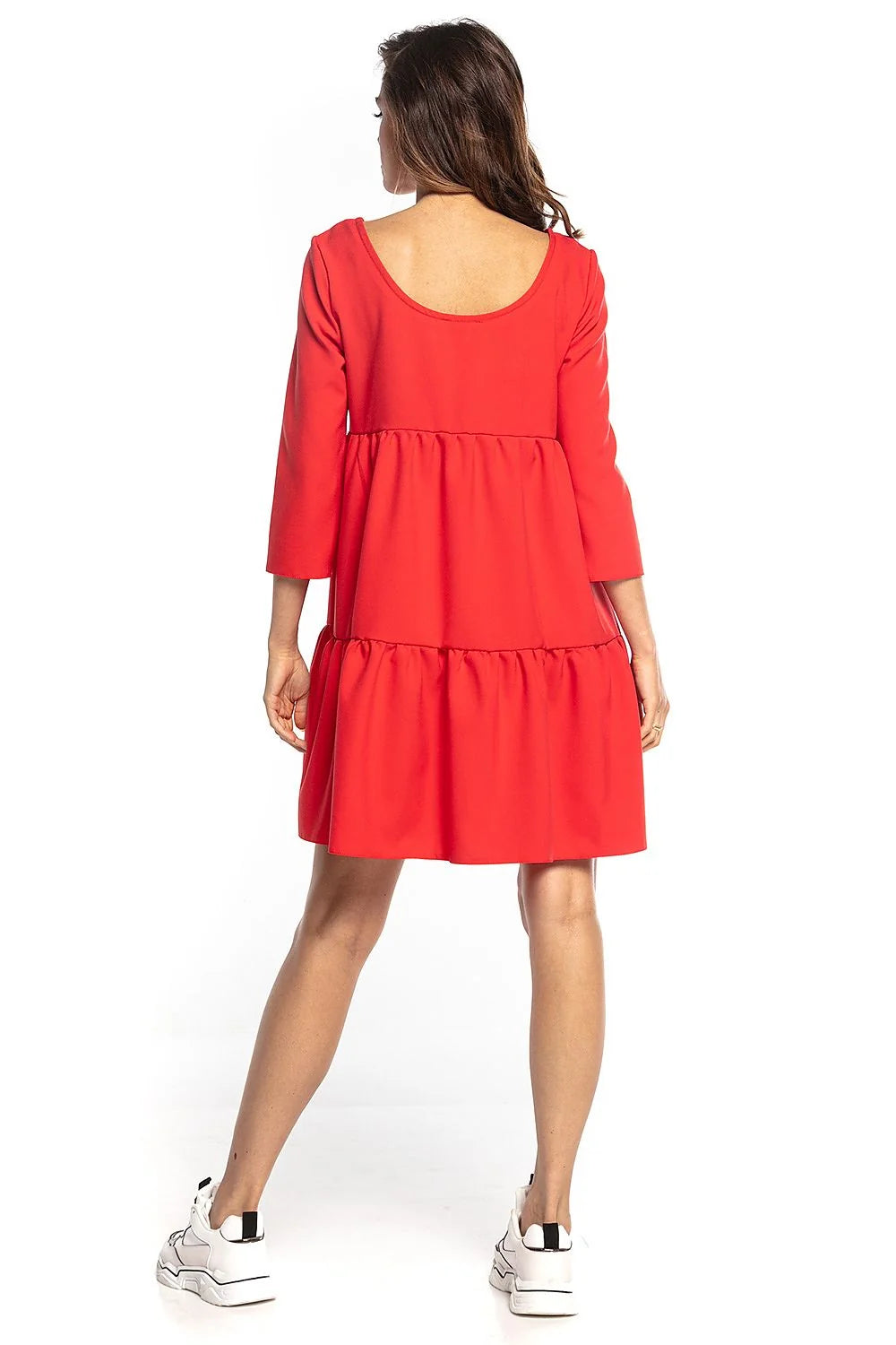 Robe ample polyester élasthanne décontractée élégante manches trois-quarts col rond bleu canard automne femmes
