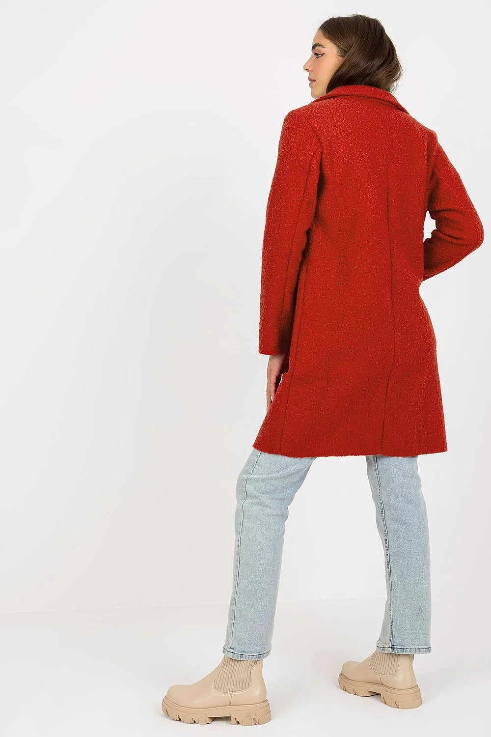 Manteau Och Bella pour femme rouge vif manches longues poches plaquées coupe droite style moderne intemporel polyester 100% taille universelle