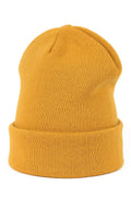 bonnet hiver acrylique moutarde jaune tricoté maille slouch ajusté coupe longue rebord retroussé large confortable extensible doux