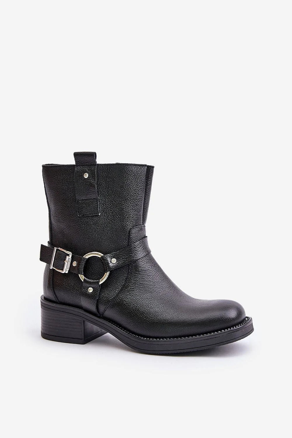 Bottes cuir style biker femmes hauteur 16cm talon 5cm semelle caoutchouc noir hiver automne mode urbain chic élégant