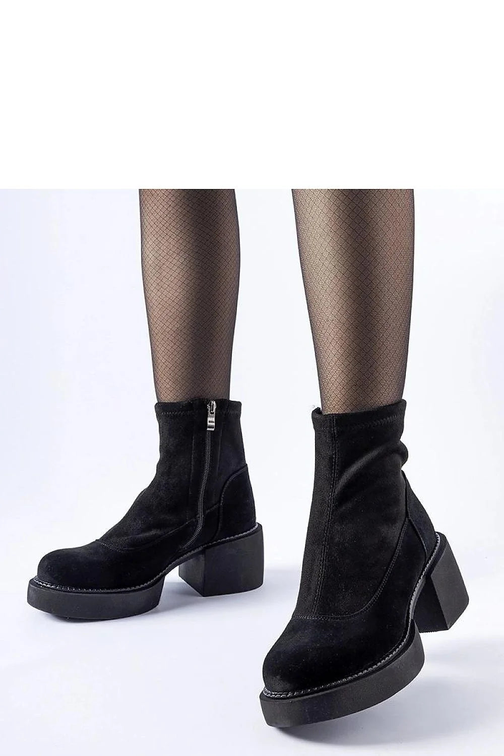 bottines femmes daim noir suédine tige ajustée cheville talon bloc moyen confort plateforme épaisse semelle antidérapante fermeture latérale