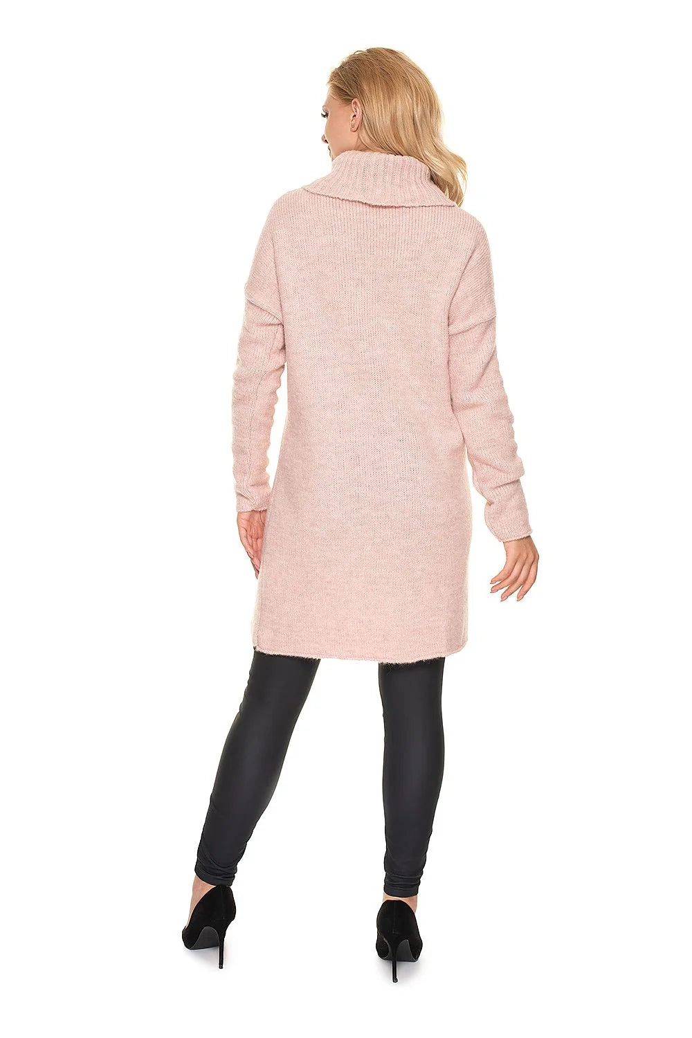 pull grossesse moderne confortable col roulé épais beige taupe oversize tunique mi cuisse asymétrique ouverture allaitement manches bouffantes