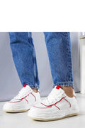 Baskets pour femmes design moderne sportif blanc rouge cuir PU confort semelle caoutchouc lacets blancs