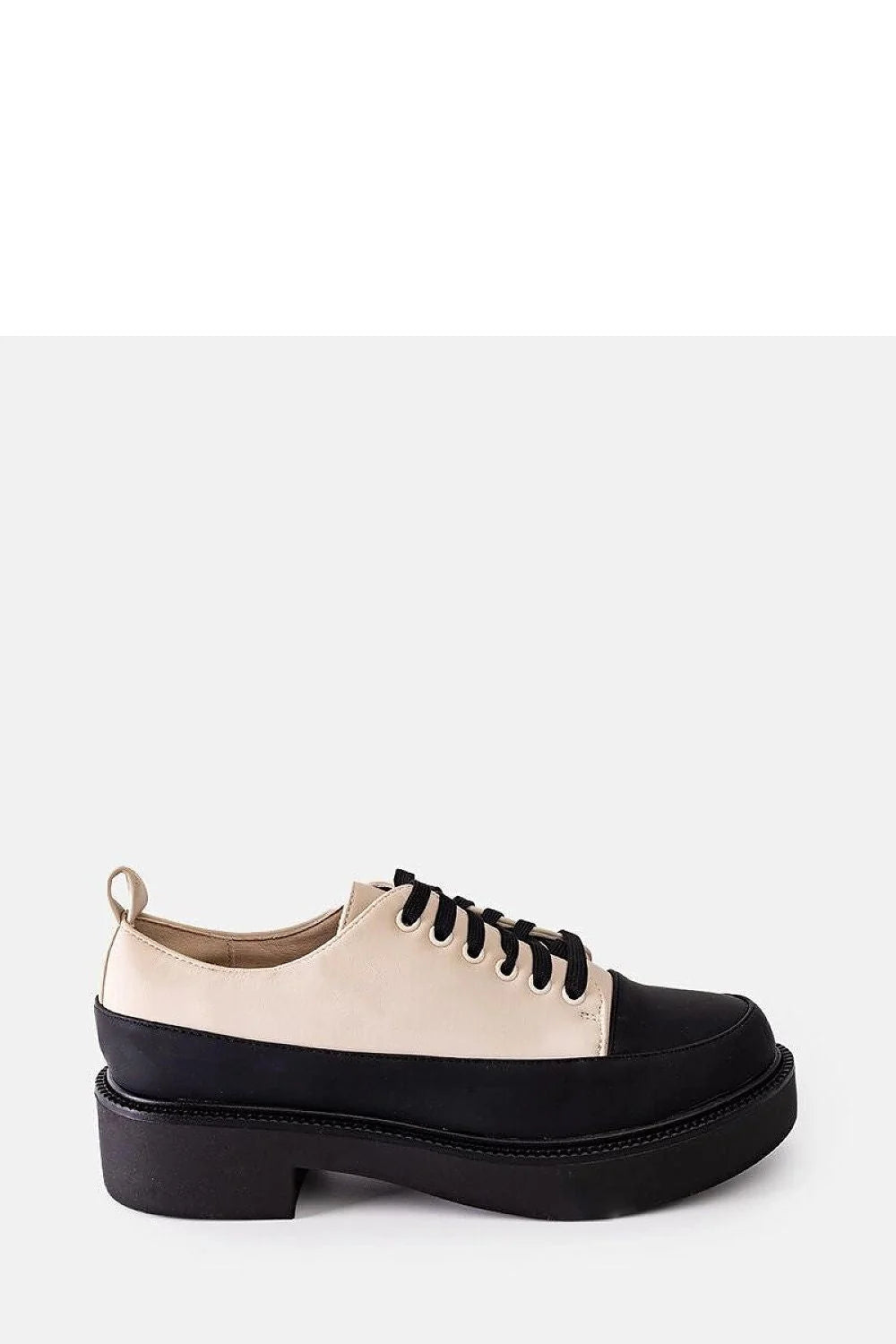 chaussures basses Solea Merico femme bicolore beige noir derby oxford plateforme chunky lacets cuir écologique semelle épaisse adhérente confortable urbaine