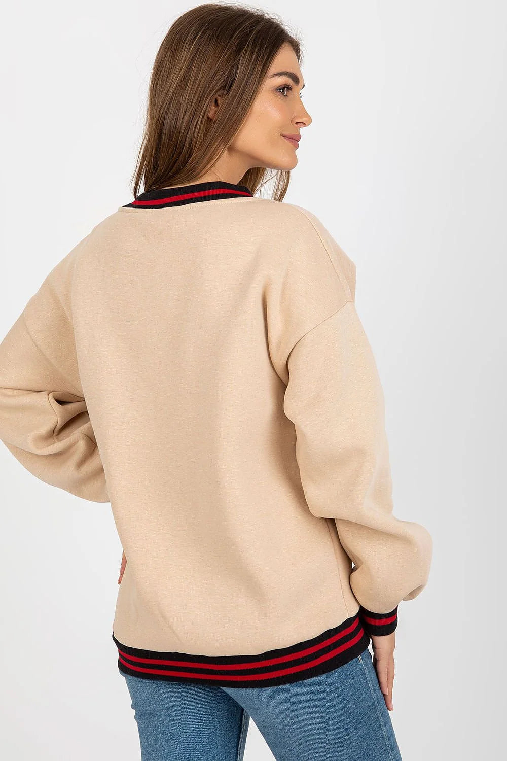 sweatshirt femme oversize colv molleton doux beige imprimémanhattan rouge effetvieilli bordscotes noirs rouges mancheslongues tombantes coupedecontractee universitaire confortable chaud