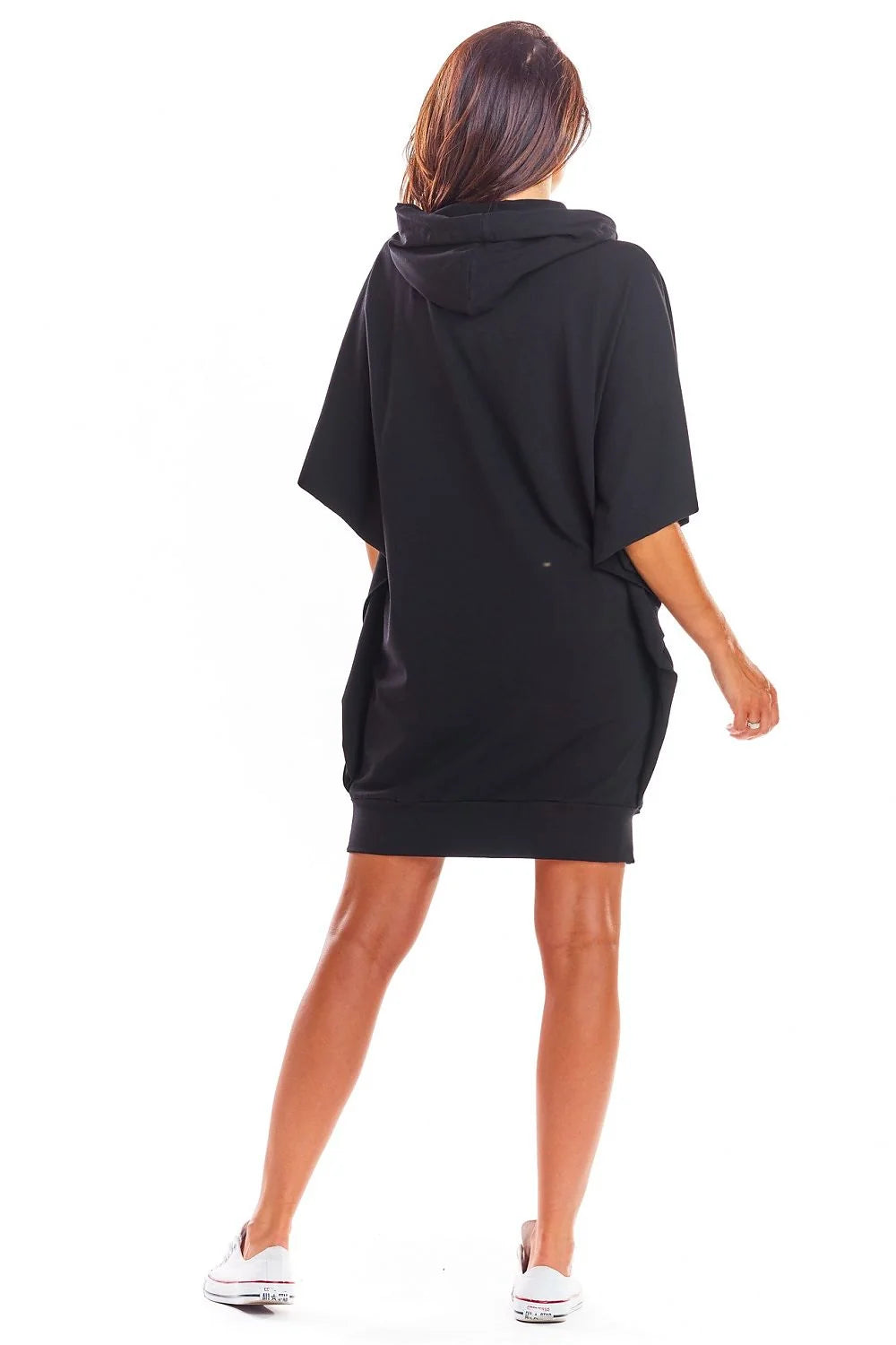 robe jour femme ample oversize capuche cordon poches kangourou manches courtes mi cuisse coton lycra blanc