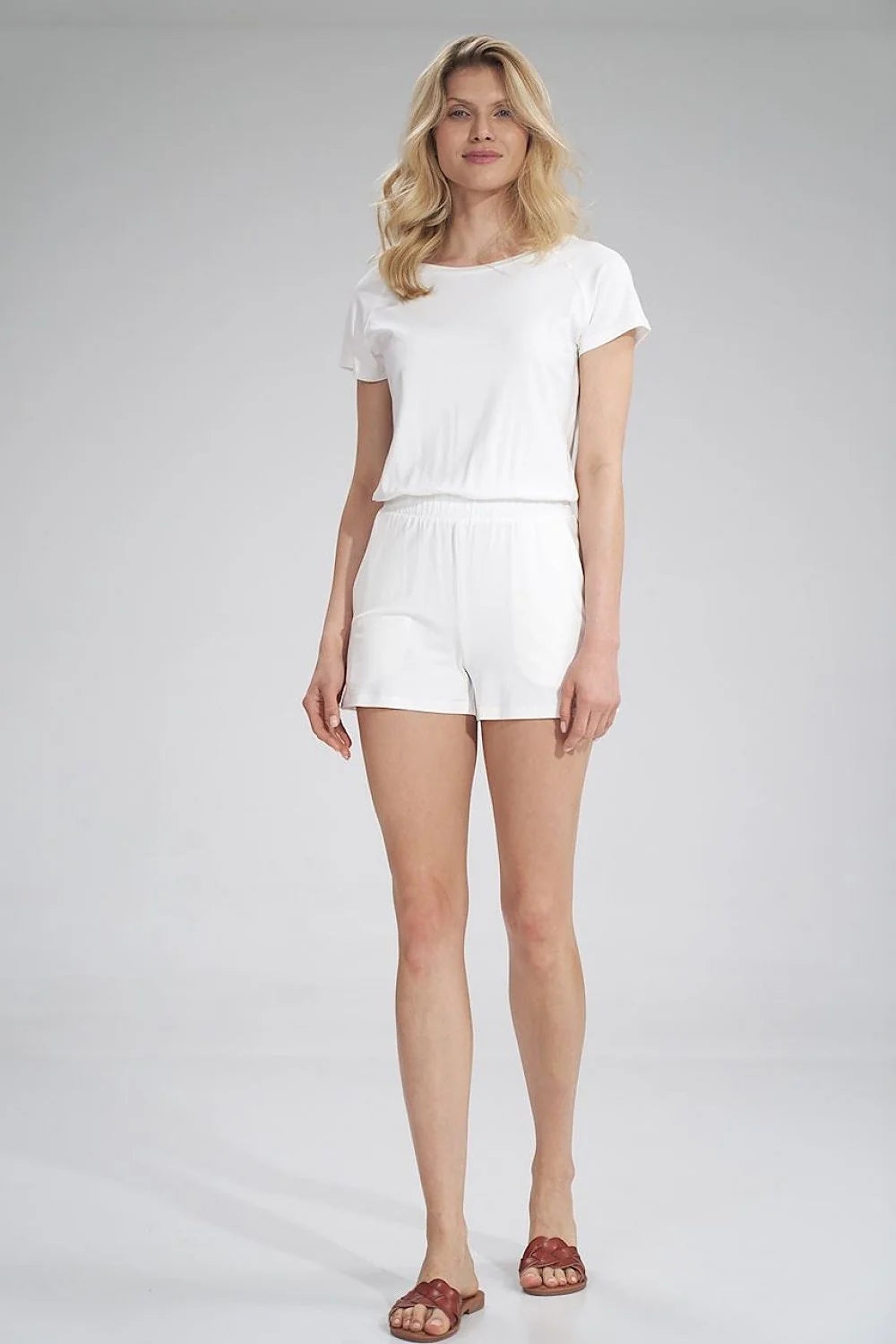 Ensemble summer women's set viscose elastane minimalist casual summer wear elastic waist short sleeves