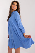 Robe de jour Sublevel été décontractée longue manches longues col classique bleu clair viscose coupe trapèze finitions soignées sans fermeture éclair femme