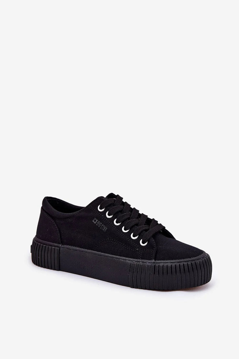 Baskets Step in style pour femmes, design moderne, style urbain, plateforme confortable, couleur noire, tige textile, semelle caoutchouc, lacets sécurisés, look intemporel, mode décontractée