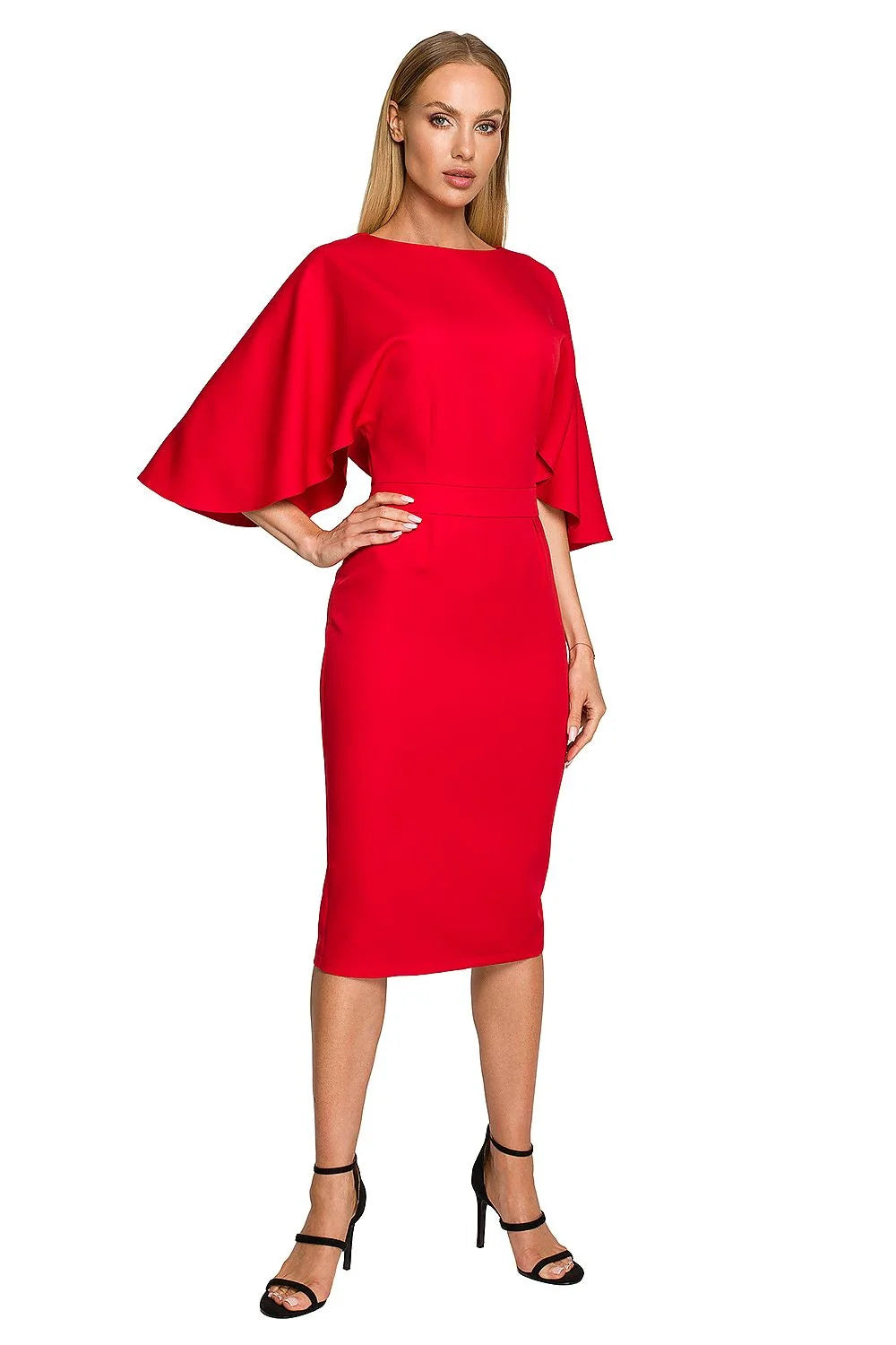 Robe de cocktail élégante vert vif manches larges encolure bateau ceinture discrète fermeture invisible polyester elastane femme